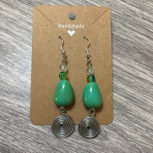 Handmade Turquoise Stone & Silver Spiral Earrings – Unique Bohemian Statement